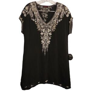 Johnny Was Tasya  Dress Tunic Black Embroidered White Cream Cupra Rayon Small